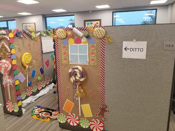 My Moms office had a decorating contest for their cubicles My mom is on the left but I think her neighbor deserved the win