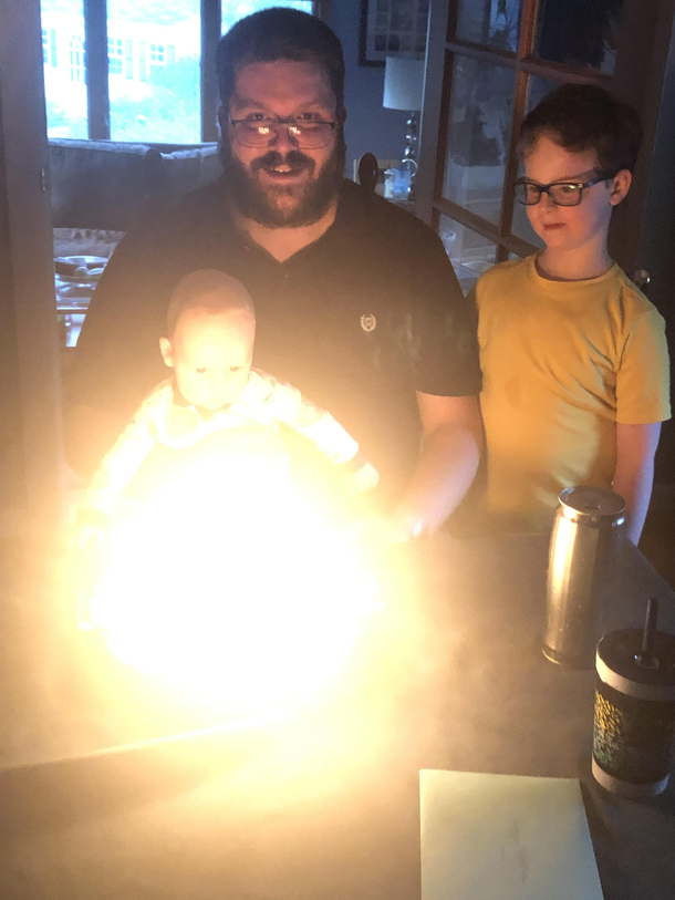 My  month old son mastering nuclear fusion at the dining room table
