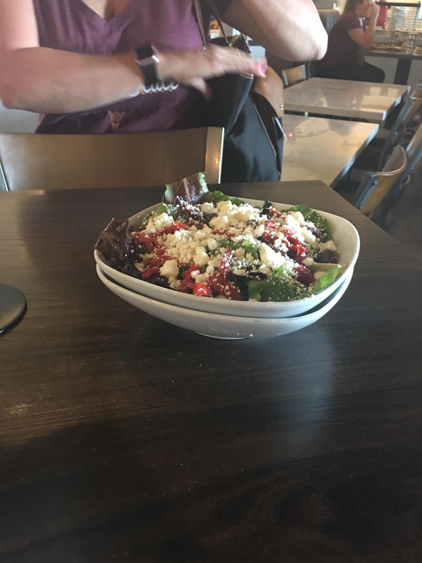 My mother asked for the salad to be put in  bowls so she could share it with her husband well played