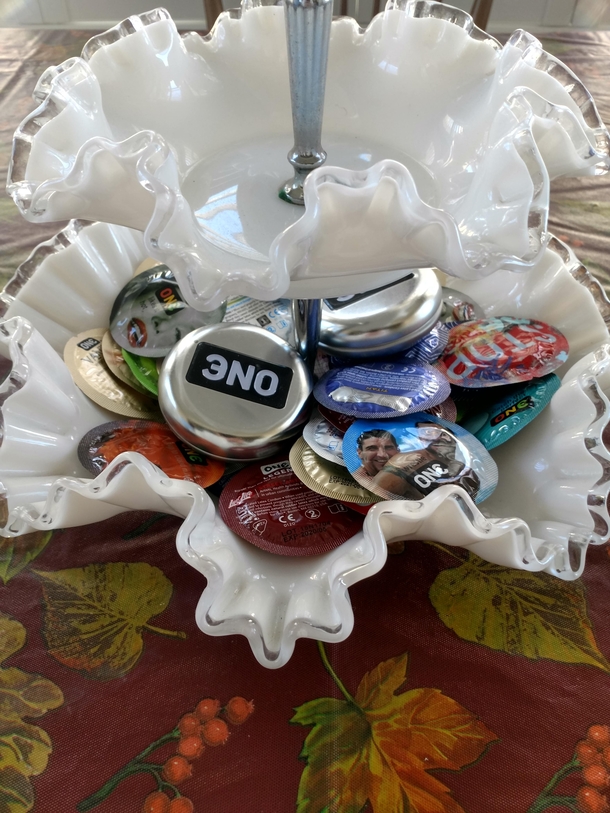 My mother got a bunch of condoms from her class on AIDS so she put them out on the dining table like theyre freakin candy