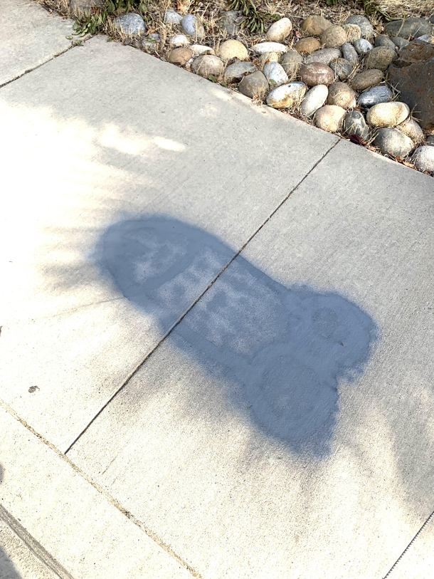 My neighbor tried covering up graffiti on the sidewalk