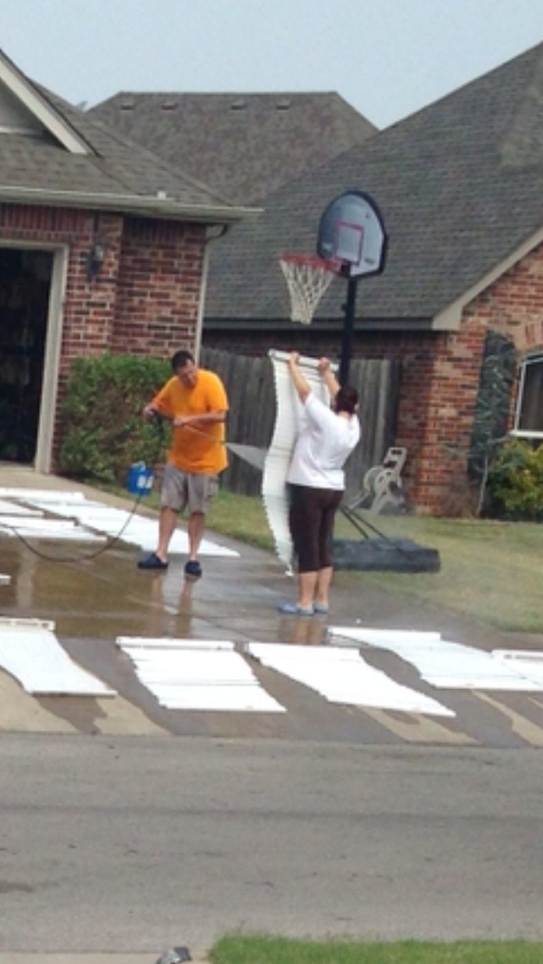 My neighbors are power washing their blinds