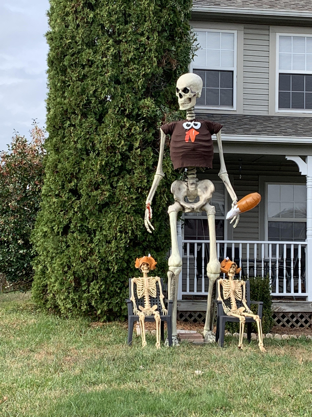 My neighbors getting their moneys worth on their giant skeleton