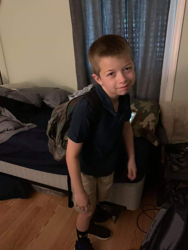 My nephew after getting ready for school this morning April fools 
