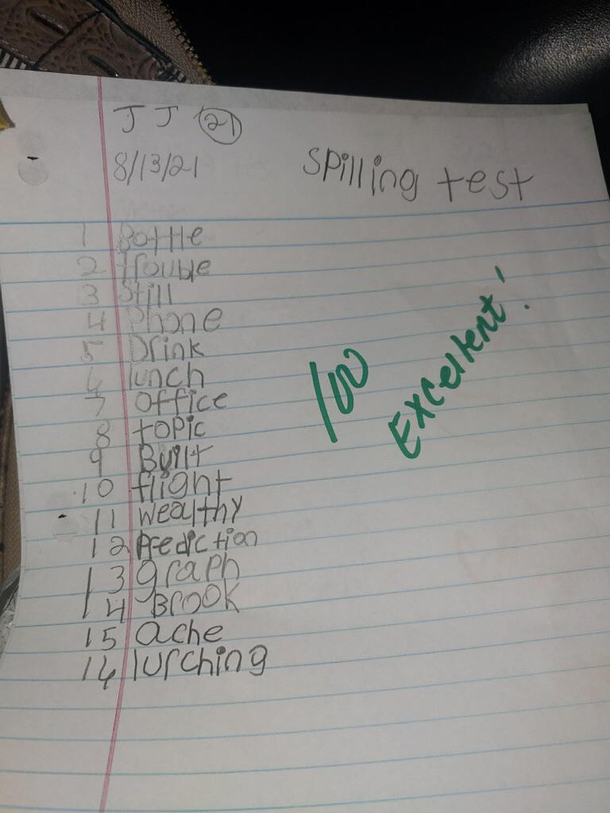 My nephew got a  on his spilling test