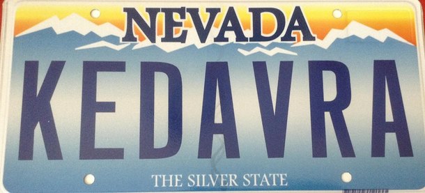 My new license plates are in I shall now be known as He Who Must Not Be Ticketed