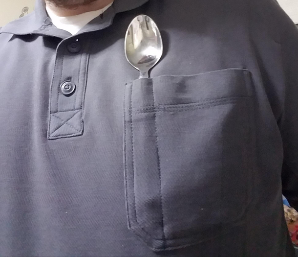 My new shirt has a built in utensil holder