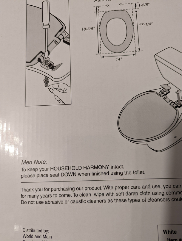 My new toilet seat came with special life instructions for men