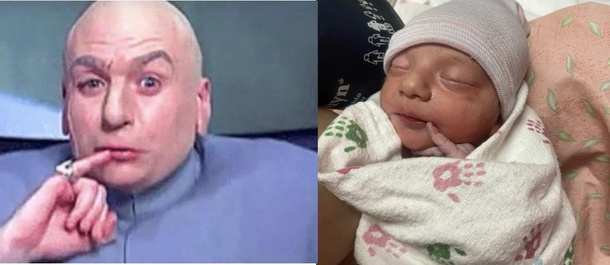My newborn son and Dr Evil separated at birth