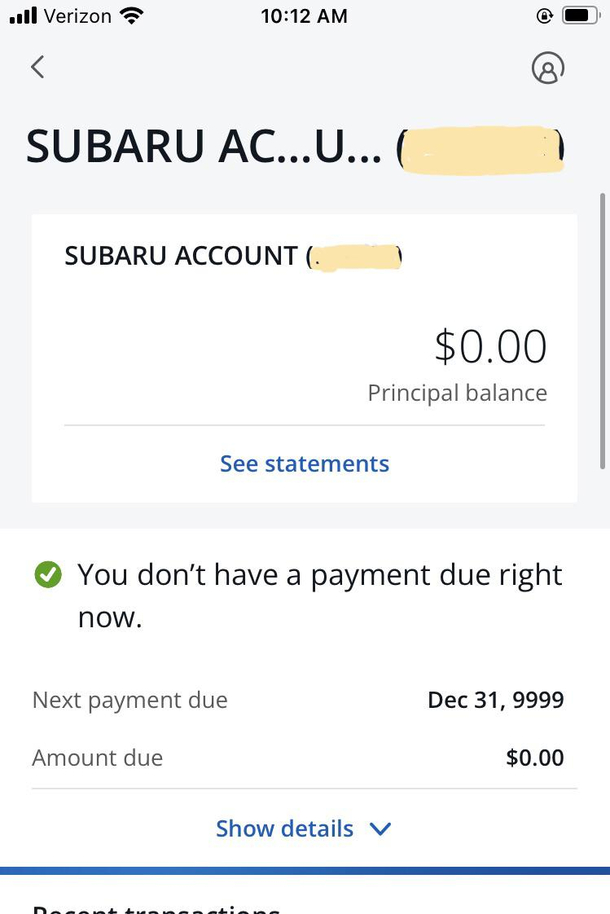 My next payment is due in  years