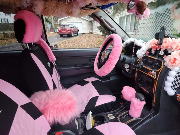 My niece just got her first car and was excited to decorate the interior My niece is Mimi Bobeck