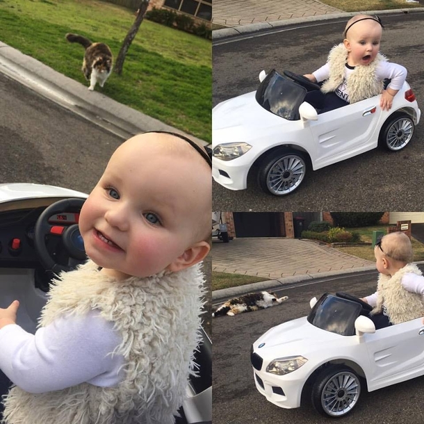 My niece looking like she ran over the cat