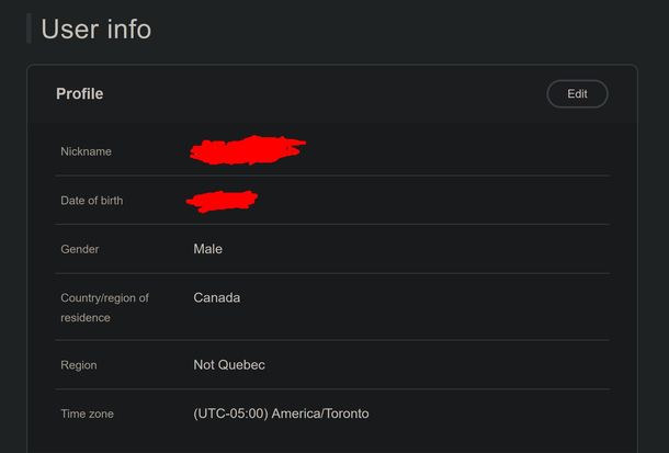 My Nintendo profile shows me in the Canadian region of Not Quebec