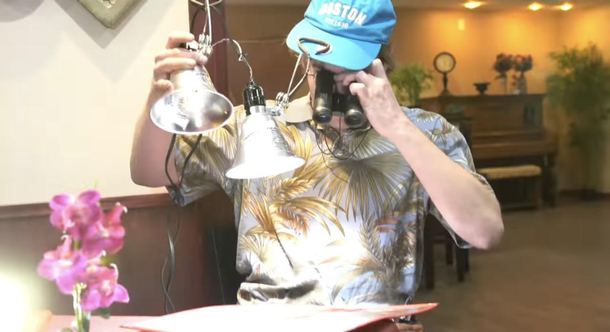 My parents trying to read the menu at a restaurant