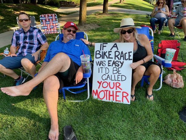 My parents went to watch a bike race here in Utah The sign was my moms idea