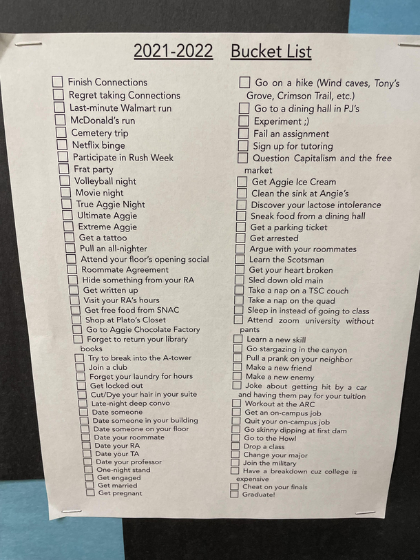 My RA put up a bucket list for us