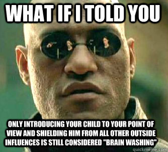 My reaction to my sisters insistence that her child will not only be home schooled but will not be allowed to watch television so he wont be brain washed by the media and the education system