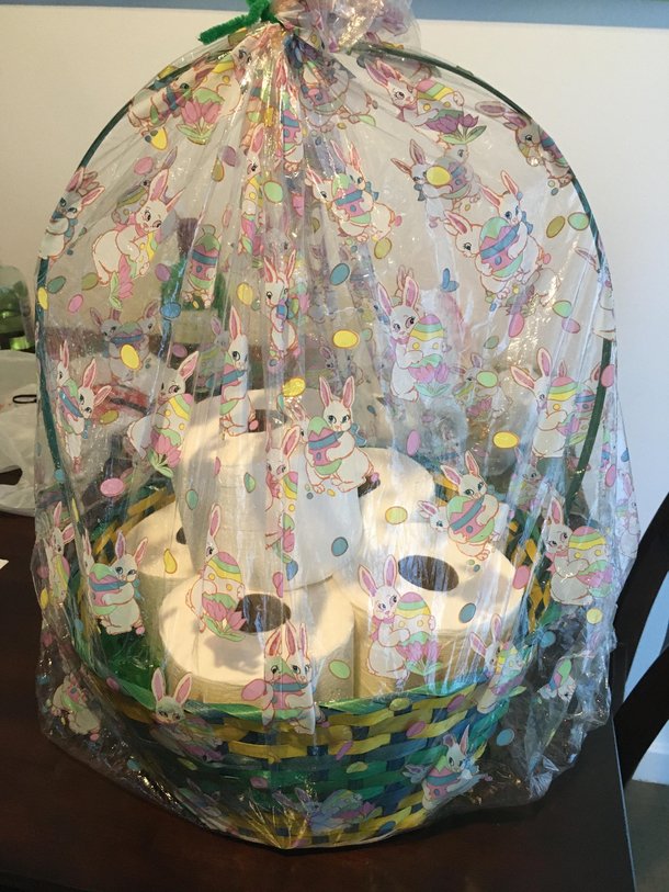 My roommates mom gave us an Easter basket full of toilet paper