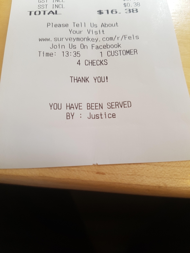 My server today was secretly Batman