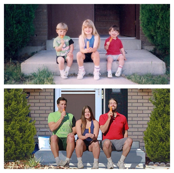 My siblings and I recreated this photo from our youth Circa 