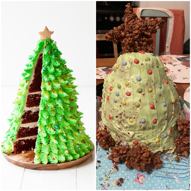 My sister attempted to make a red velvet Christmas tree cake