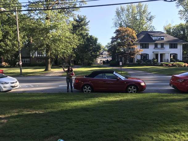My sister is so proud of her parallel parking job