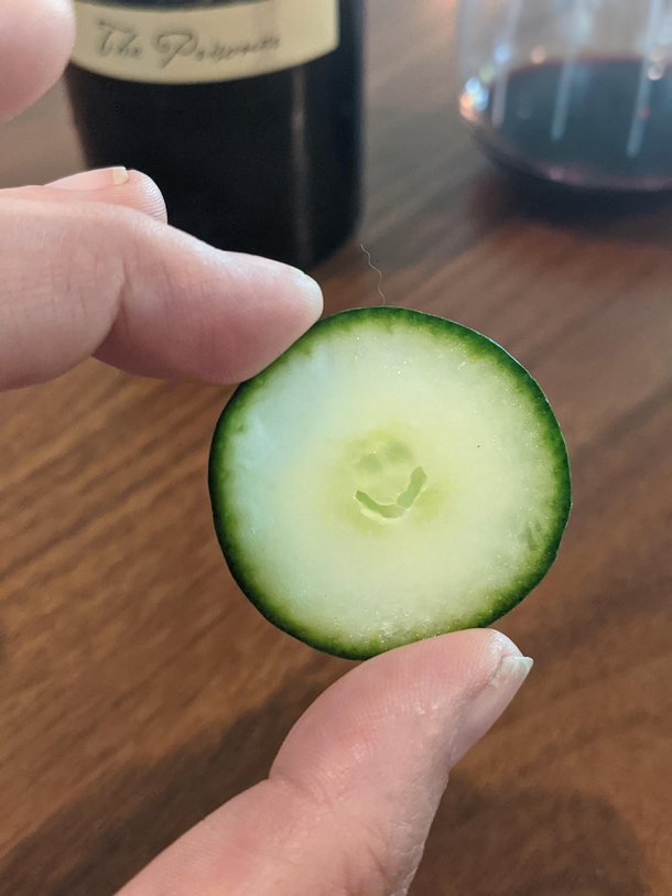 My smiling cucumber is happy with wine but would prefer a Gin