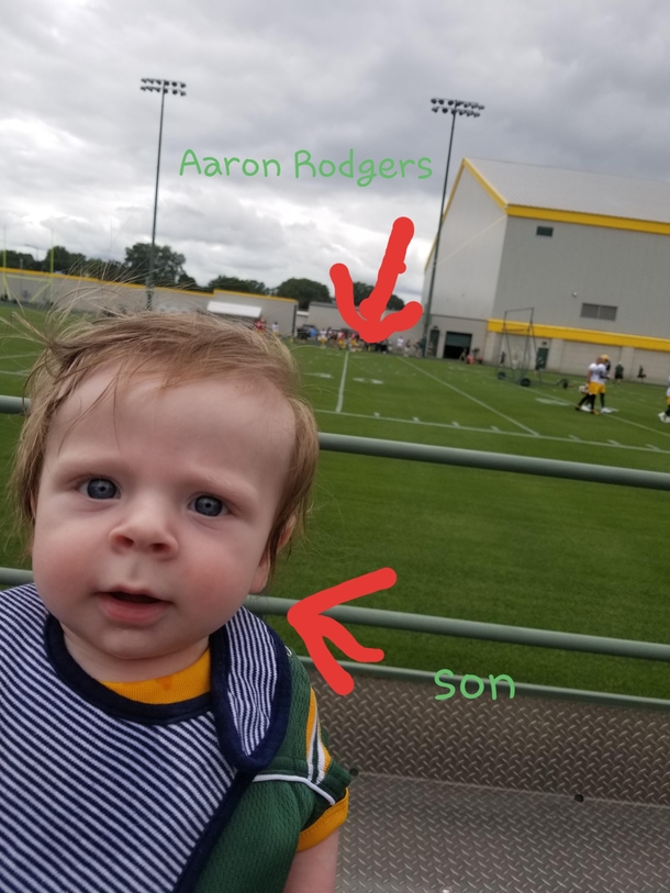 My son got his picture taken with Aaron Rodgers today