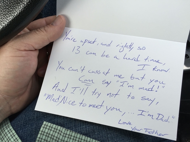 My son is upset I got him a card