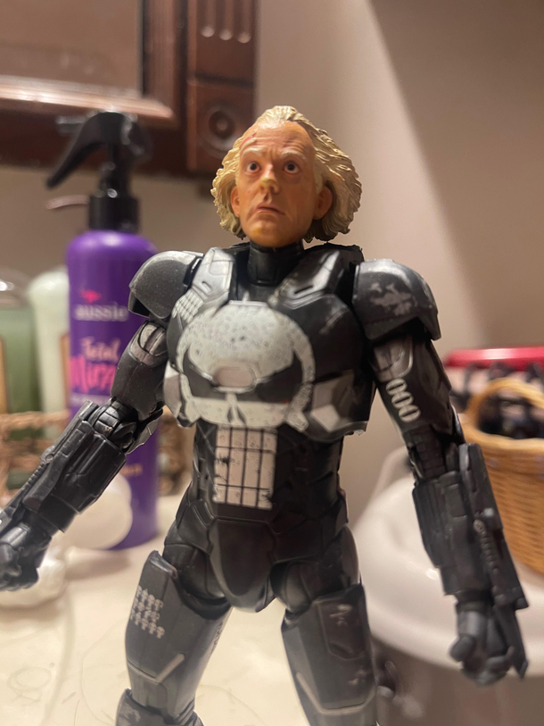My son was begging me to order a Back to the Future action figure off Amazon last week This is what I find in the bathroom today getting ready for work