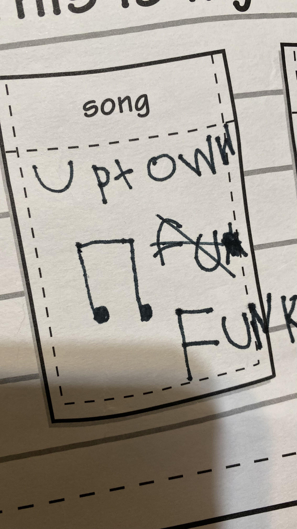 My son  wrote his favorite song on his homework