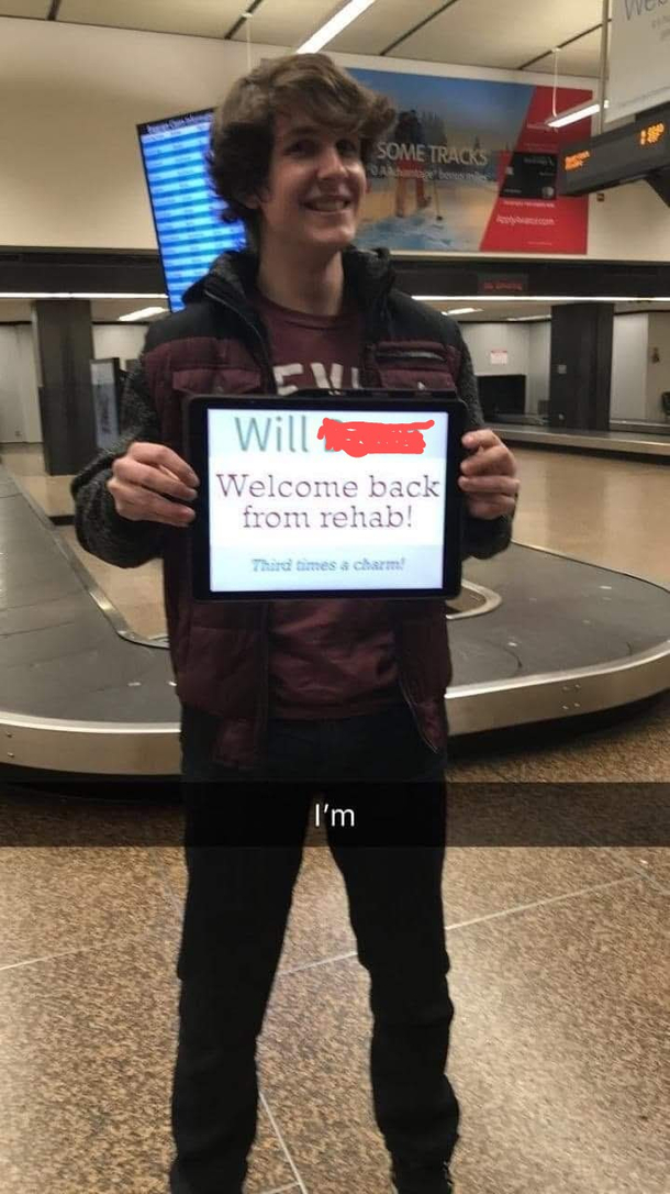 My sons first college roommate picking him up from the airport after spending Christmas at home