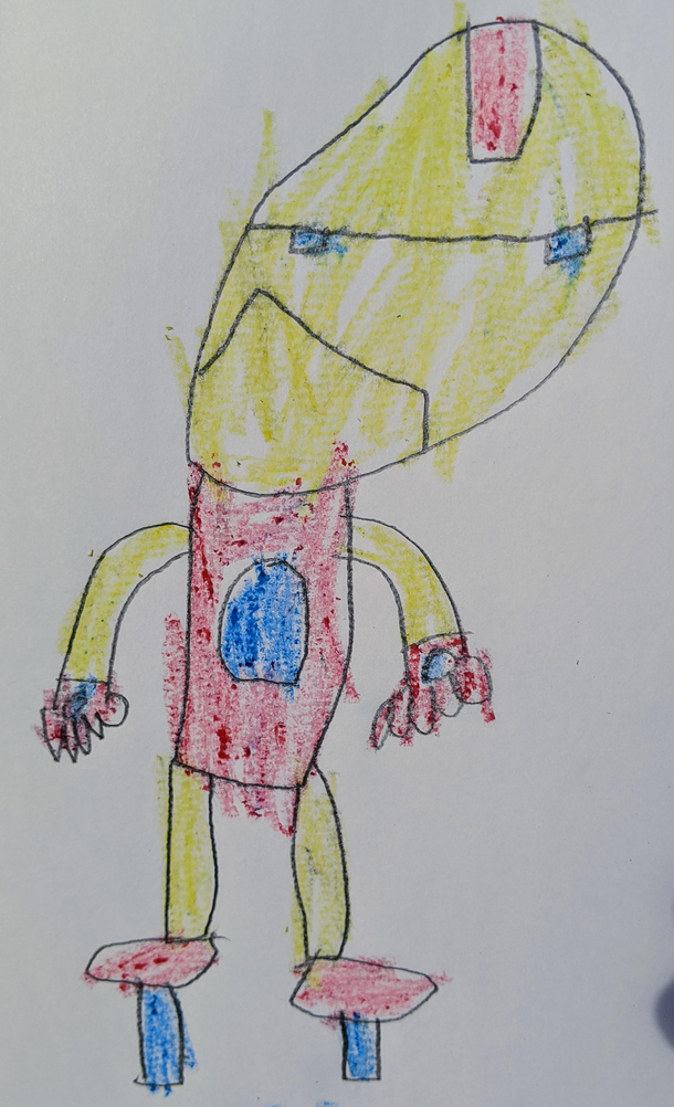 My sons Iron Man drawing looks mildly annoyed