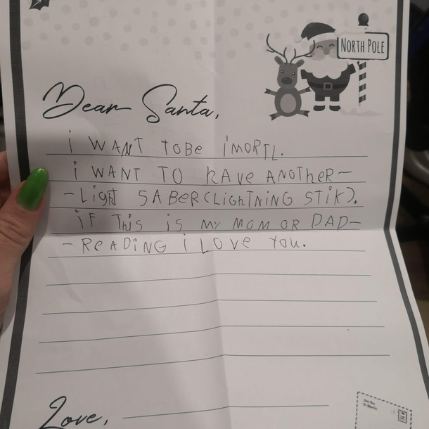 My sons letter SantaI think he knows