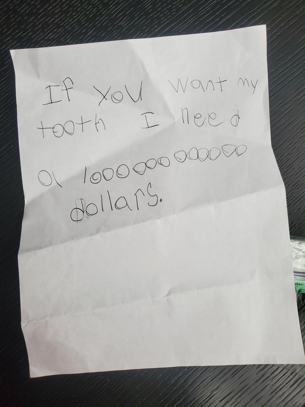 My sons second tooth came out this was his letter under his pillow for the tooth fairy