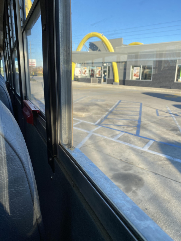 My substitute school bus driver came late to pick us up yesterday morning To make it up she took a detour to McDonalds for us to buy breakfast today making us late again