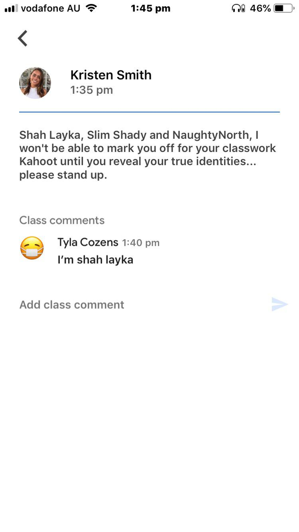 My teacher really just made the slim shady joke on google classroom