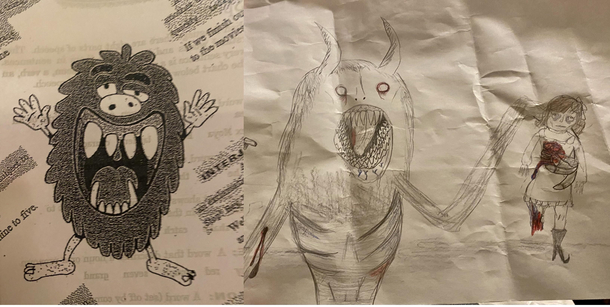 My th grader was given an assignment to draw a monster amp write a story The example they gave the class and her drawing on the right