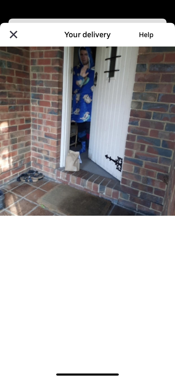 My Uber eats delivery photo catches me out having a home day