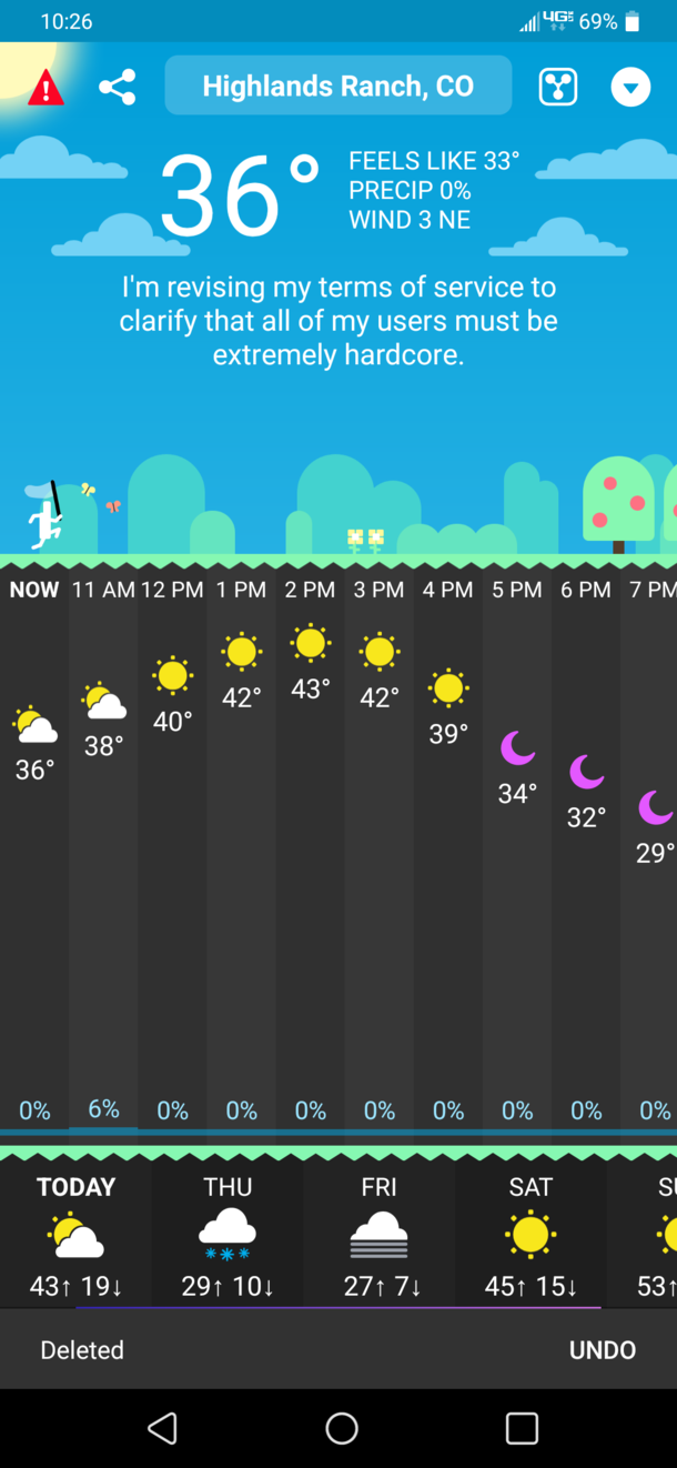My weather app be trolling Elon 