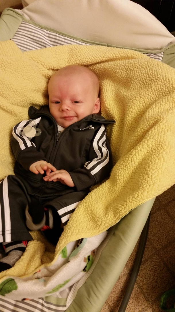 My  week old son always stares at my boobs after I get out of the shower This was his expression this morning