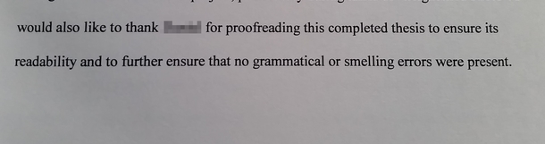 My wife allowed me to proofread her thesis before submission 