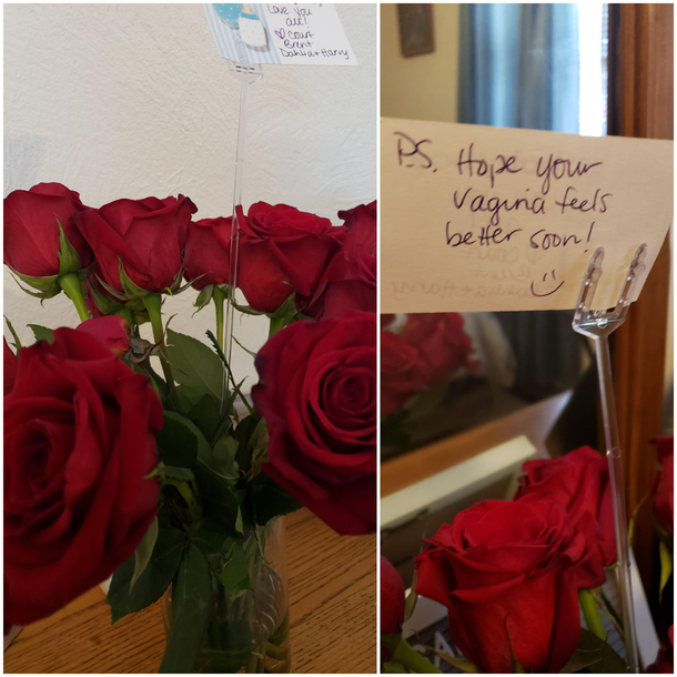 My wife and I just got home from the hospital with our newborn son Her loving sister sent some roses to congratulate us