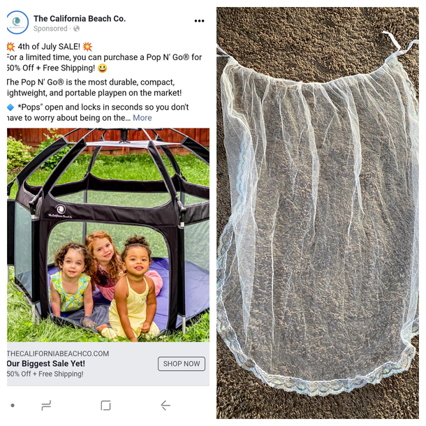 My wife and this Facebook ad We got this Miskito net as the package said