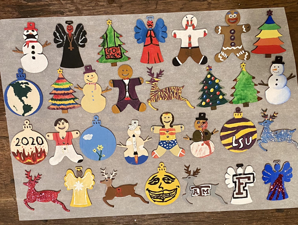 My wife bought an ornament kit and made me and the  kids  - paint ornaments