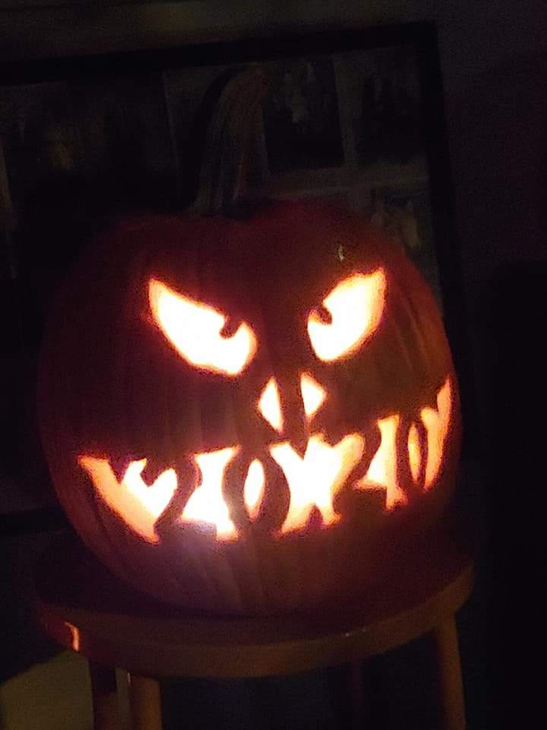 My wife carved the scariest pumpkin she can think of