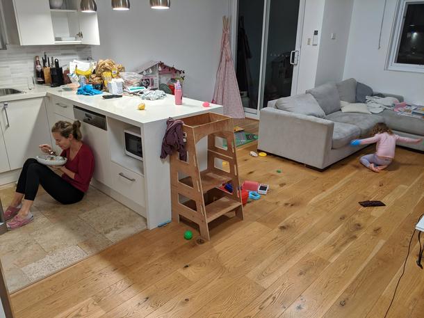 My wife enjoying her dinner after another day of isolation with  kids under 
