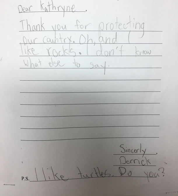 My wife is deployed Some first graders sent her letters for Christmas This is her favorite