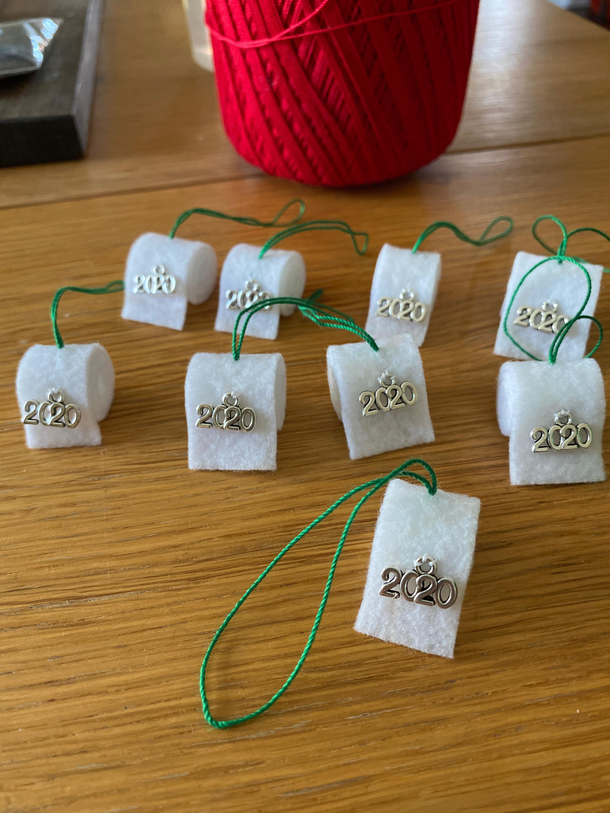My wife made  toilet paper ornaments