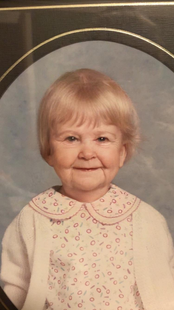 My wife put the old filter on her baby photo and I cant stop laughing at baby grandma